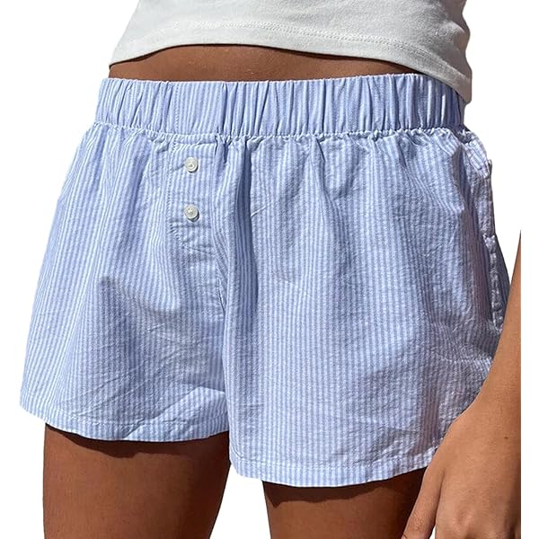 Women Y2k Striped Pajama Shorts Elastic Waist Button Front